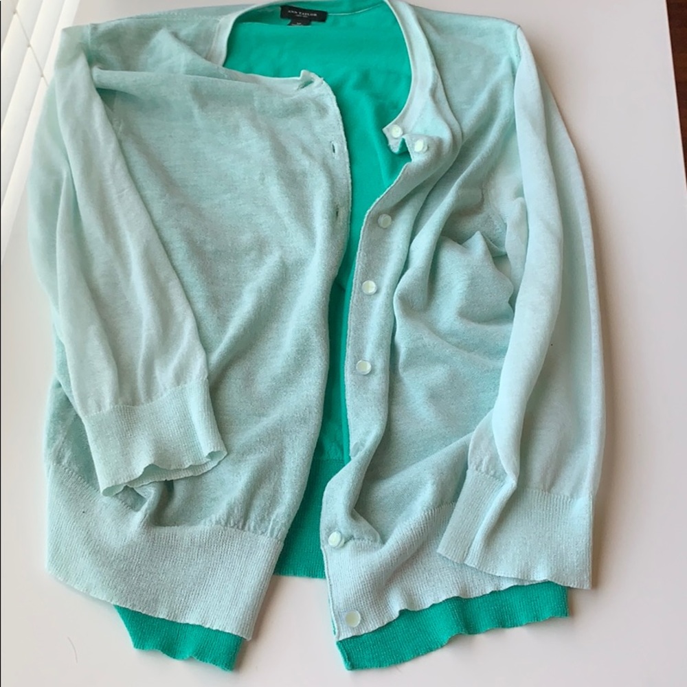 Ann Taylor Cardigan Buttons Blue Green